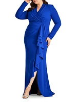 Plus Asymmetic Ruffle Crepe Gown