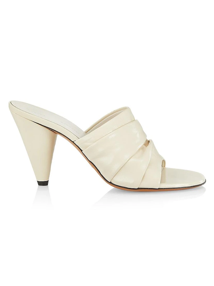 85MM Gathered Leather Cone-Heel Mules