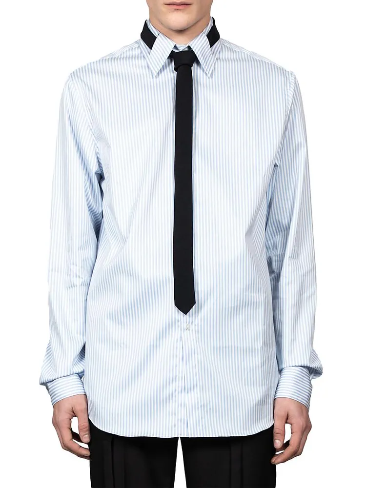 Pintriped Poplin Button-Front Shirt