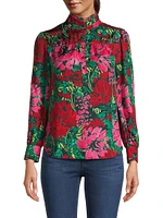 Floral Silk Ruffle-Collar Blouse