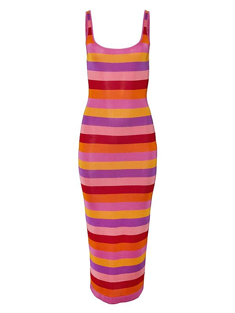 Stripe Scoopneck Midi-Dress