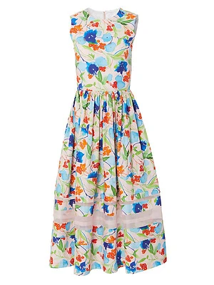 Floral Sleeveless A-Line Midi-Dress