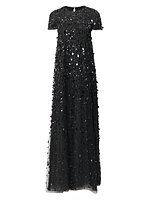 Sequined Short-Sleeve A-line Gown