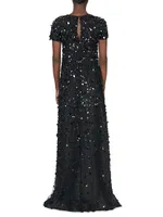 Sequined Short-Sleeve A-line Gown