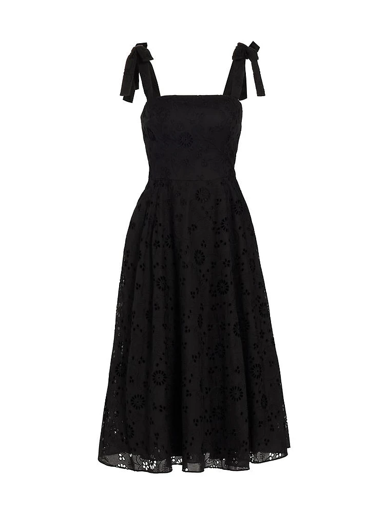 Cotton Bow-Strap Midi-Dress