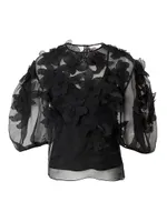 Floral Appliqué Organza Top