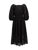 Eyelet Cotton Puff-Sleeve Midi-Dress