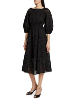 Eyelet Cotton Puff-Sleeve Midi-Dress