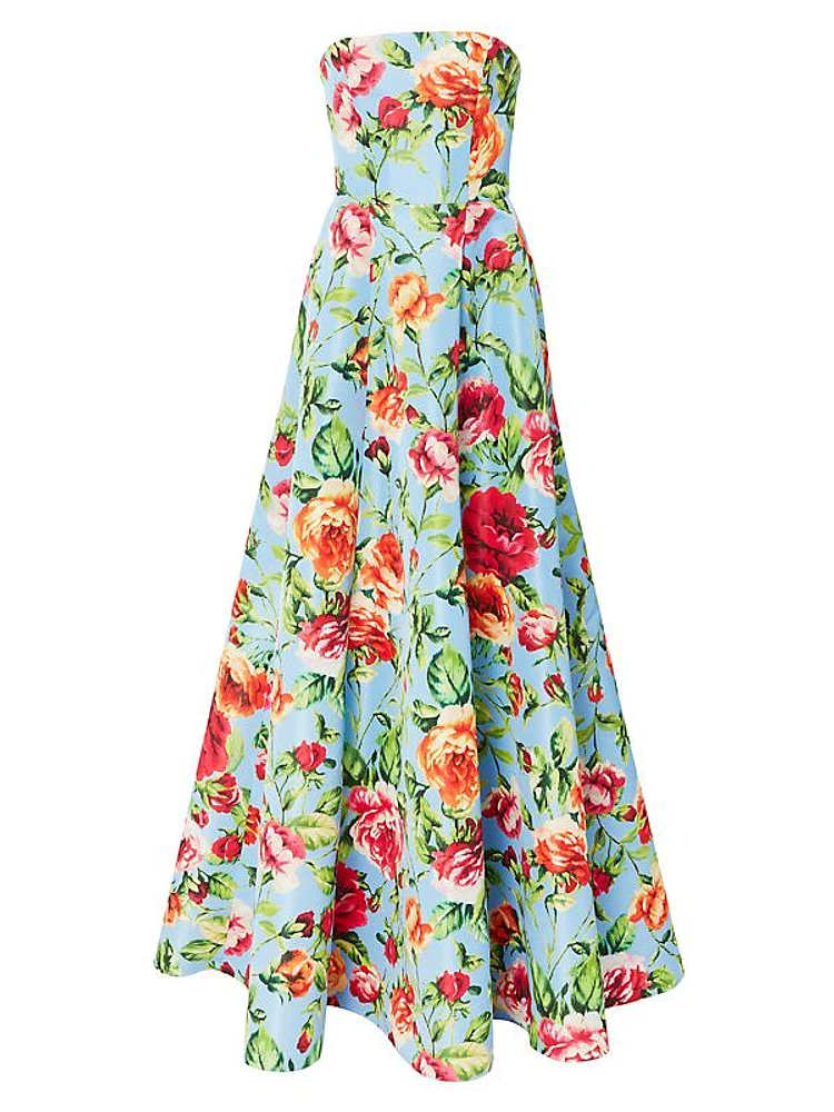 Floral Strapless A-Line Gown