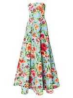 Floral Strapless A-Line Gown