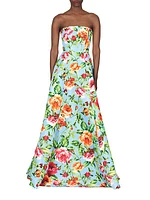 Floral Strapless A-Line Gown