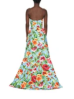 Floral Strapless A-Line Gown