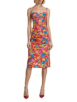 Ruched Floral Bustier Midi-Dress