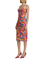 Ruched Floral Bustier Midi-Dress