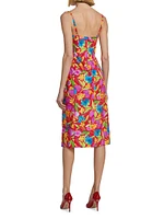 Ruched Floral Bustier Midi-Dress