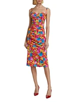 Ruched Floral Bustier Midi-Dress