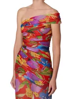 Shoulder Sash Ruched Midi-Dress