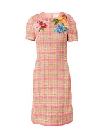 Embroidered Floral Tweed Sheath Dress