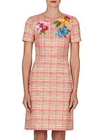 Embroidered Floral Tweed Sheath Dress