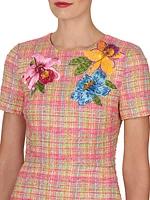 Embroidered Floral Tweed Sheath Dress