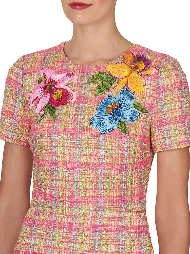 Embroidered Floral Tweed Sheath Dress