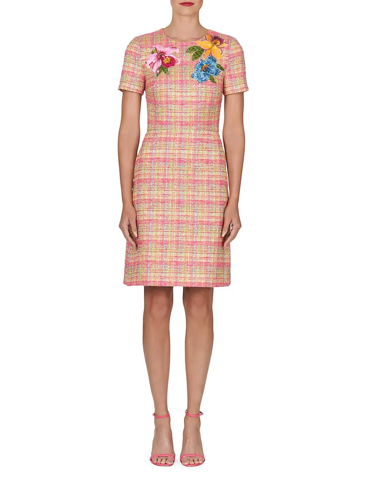 Embroidered Floral Tweed Sheath Dress