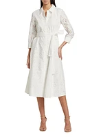 Eyelet Cotton Tie-Waist Shirtdress