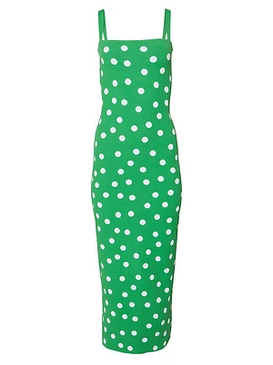 Polka Dot Knit Column Midi-Dress