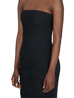 Gathered Strapless Midi-Dress