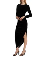 Tristana Velvet Asymmetric Maxi Dress