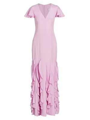 Lauren Ruffled Silk Crepe Gown