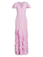 Lauren Ruffled Silk Crepe Gown