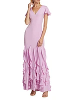 Lauren Ruffled Silk Crepe Gown