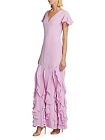 Lauren Ruffled Silk Crepe Gown