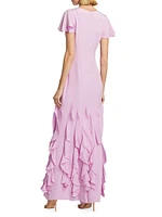 Lauren Ruffled Silk Crepe Gown