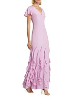 Lauren Ruffled Silk Crepe Gown