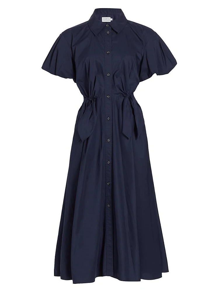 Elza Puff-Sleeve Cotton Poplin Shirtdress