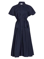 Elza Puff-Sleeve Cotton Poplin Shirtdress