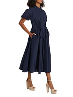 Elza Puff-Sleeve Cotton Poplin Shirtdress