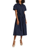 Elza Puff-Sleeve Cotton Poplin Shirtdress