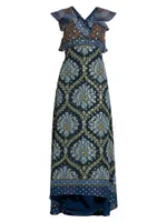 Geometric Lotus Clip-Dot Silk-Blend Maxi Dress