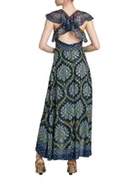 Geometric Lotus Clip-Dot Silk-Blend Maxi Dress