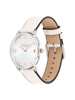 ​Elliot Ionic-Plated Silver Steel & Leather Strap Watch/36MM
