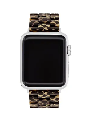 Logo Print Black Tortoise Resin Apple Watch Strap