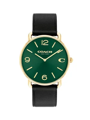 Elliot Ionic-Plated Gold Steel & Leather Strap Watch/41MM