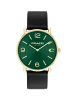 Elliot Ionic-Plated Gold Steel & Leather Strap Watch/41MM