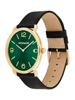 Elliot Ionic-Plated Gold Steel & Leather Strap Watch/41MM