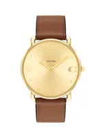 Elliot Ionic-Plated Gold Steel & Leather Strap Watch/36MM