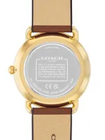 Elliot Ionic-Plated Gold Steel & Leather Strap Watch/36MM
