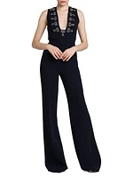 Embellished Wool-Blend Flare Jumpsuit